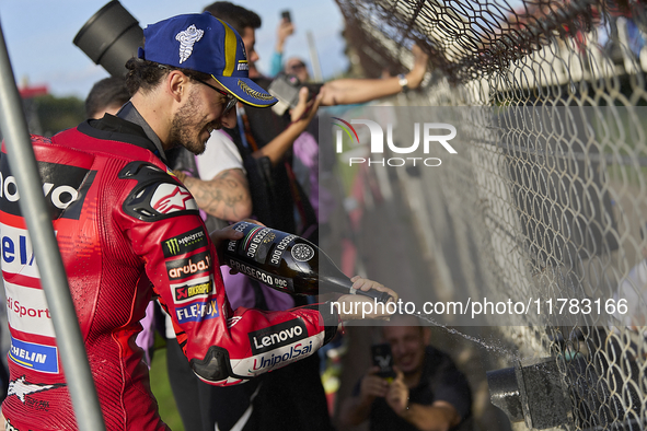 Francesco Pecco Bagnaia (1) of Italy and Ducati Lenovo Team during the sprint of the Motul Solidarity Grand Prix of Barcelona at Circuit de...