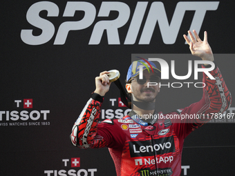 Francesco Pecco Bagnaia (1) of Italy and Ducati Lenovo Team during the sprint of the Motul Solidarity Grand Prix of Barcelona at Circuit de...