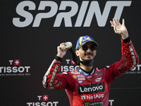 Francesco Pecco Bagnaia (1) of Italy and Ducati Lenovo Team during the sprint of the Motul Solidarity Grand Prix of Barcelona at Circuit de...