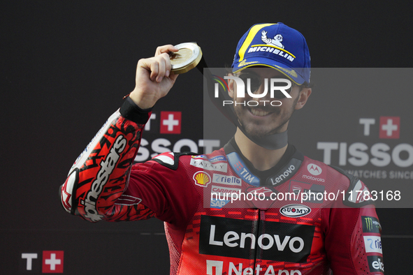 Francesco Pecco Bagnaia (1) of Italy and Ducati Lenovo Team during the sprint of the Motul Solidarity Grand Prix of Barcelona at Circuit de...