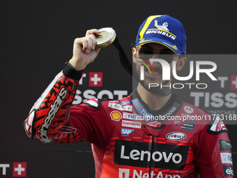 Francesco Pecco Bagnaia (1) of Italy and Ducati Lenovo Team during the sprint of the Motul Solidarity Grand Prix of Barcelona at Circuit de...