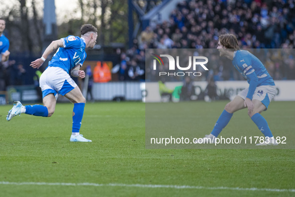 Louie Barry #20 of Stockport County F.C. celebrates his goal during the Sky Bet League 1 match between Stockport County and Wrexham at the E...