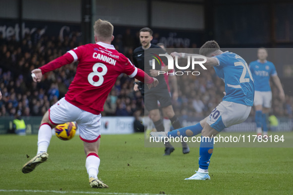 Louie Barry #20 of Stockport County F.C. scores a goal during the Sky Bet League 1 match between Stockport County and Wrexham at the Edgeley...