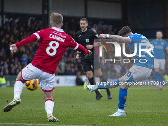 Louie Barry #20 of Stockport County F.C. scores a goal during the Sky Bet League 1 match between Stockport County and Wrexham at the Edgeley...