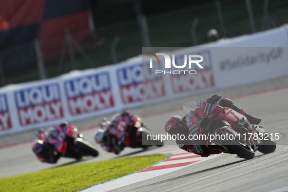 Francesco Pecco Bagnaia (1) of Italy and Ducati Lenovo Team during the sprint of the Motul Solidarity Grand Prix of Barcelona at Circuit de...