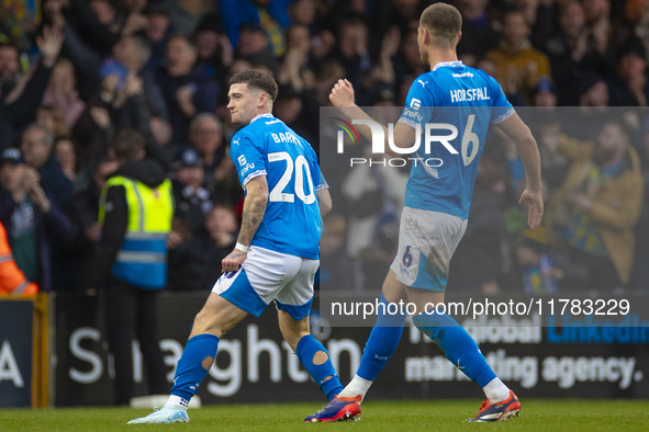 Louie Barry, number 20 of Stockport County F.C., celebrates his goal during the Sky Bet League 1 match between Stockport County and Wrexham...