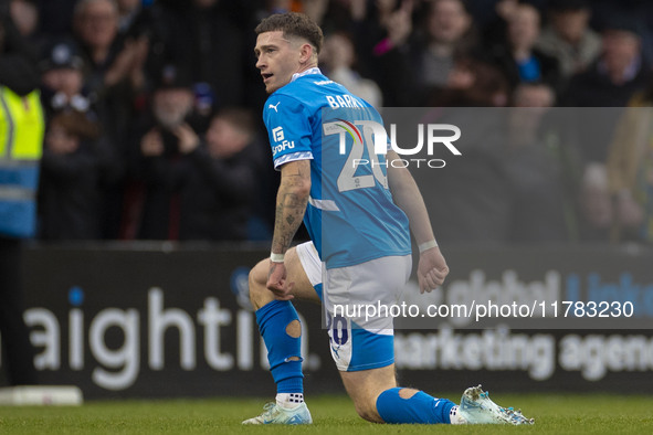 Louie Barry, number 20 of Stockport County F.C., celebrates his goal during the Sky Bet League 1 match between Stockport County and Wrexham...