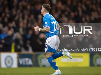 Louie Barry, number 20 of Stockport County F.C., celebrates his goal during the Sky Bet League 1 match between Stockport County and Wrexham...