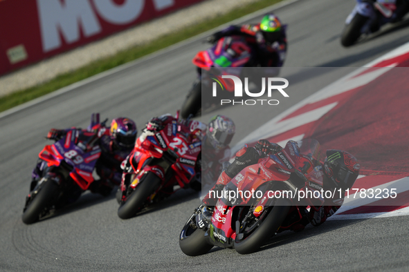 Francesco Pecco Bagnaia (1) of Italy and Ducati Lenovo Team during the sprint of the Motul Solidarity Grand Prix of Barcelona at Circuit de...