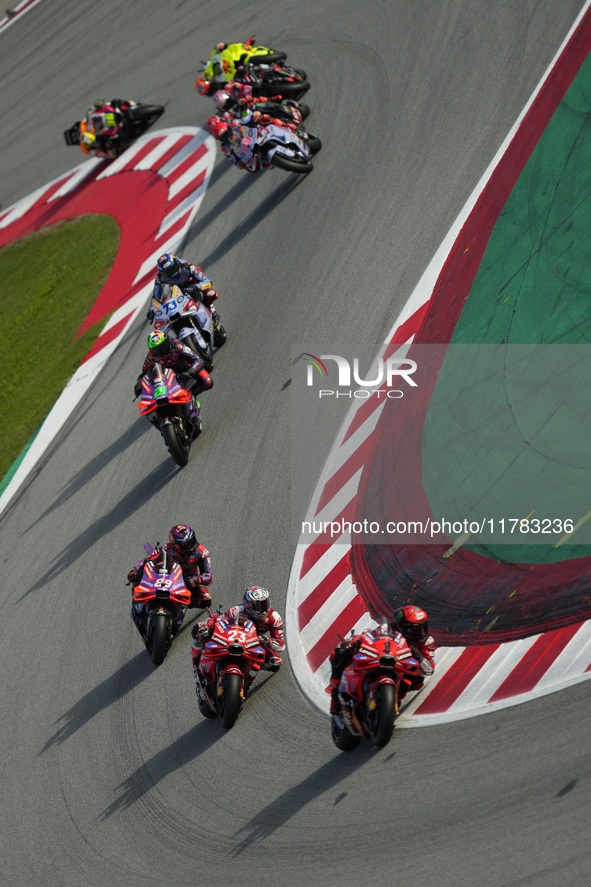 Francesco Pecco Bagnaia (1) of Italy and Ducati Lenovo Team during the sprint of the Motul Solidarity Grand Prix of Barcelona at Circuit de...