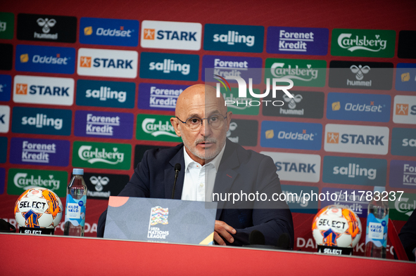 Luis de la Fuente, the head coach of Spain, speaks at the press conference during the UEFA Nations League 2024/25 League A Group A4 match be...