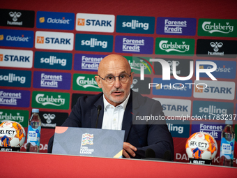 Luis de la Fuente, the head coach of Spain, speaks at the press conference during the UEFA Nations League 2024/25 League A Group A4 match be...