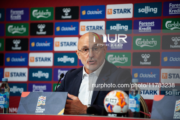 Luis de la Fuente, the head coach of Spain, speaks at the press conference during the UEFA Nations League 2024/25 League A Group A4 match be...