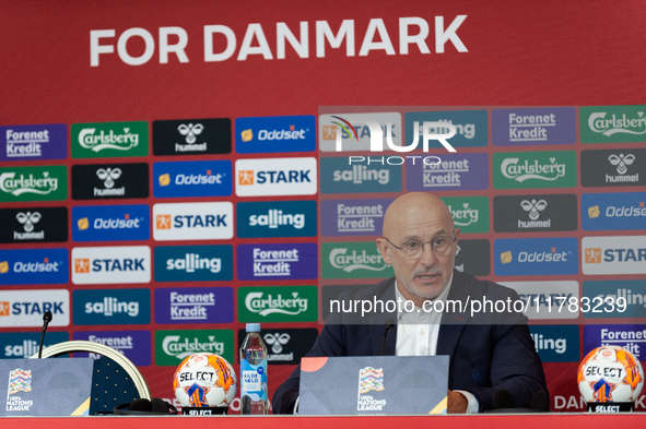 Luis de la Fuente, the head coach of Spain, speaks at the press conference during the UEFA Nations League 2024/25 League A Group A4 match be...