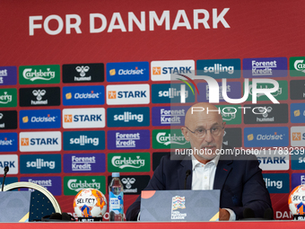 Luis de la Fuente, the head coach of Spain, speaks at the press conference during the UEFA Nations League 2024/25 League A Group A4 match be...