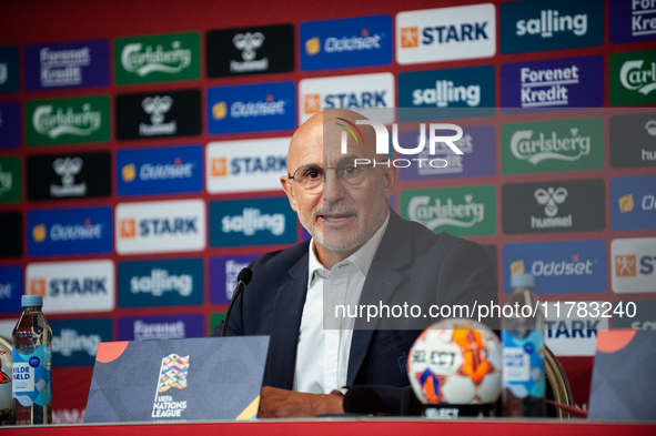 Luis de la Fuente, the head coach of Spain, speaks at the press conference during the UEFA Nations League 2024/25 League A Group A4 match be...