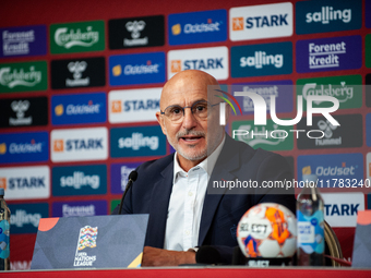 Luis de la Fuente, the head coach of Spain, speaks at the press conference during the UEFA Nations League 2024/25 League A Group A4 match be...