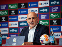 Luis de la Fuente, the head coach of Spain, speaks at the press conference during the UEFA Nations League 2024/25 League A Group A4 match be...