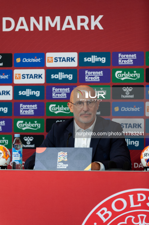 Luis de la Fuente, the head coach of Spain, speaks at the press conference during the UEFA Nations League 2024/25 League A Group A4 match be...