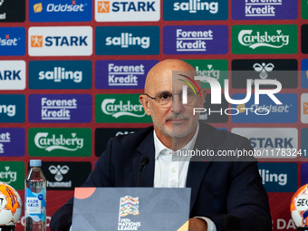 Luis de la Fuente, the head coach of Spain, speaks at the press conference during the UEFA Nations League 2024/25 League A Group A4 match be...