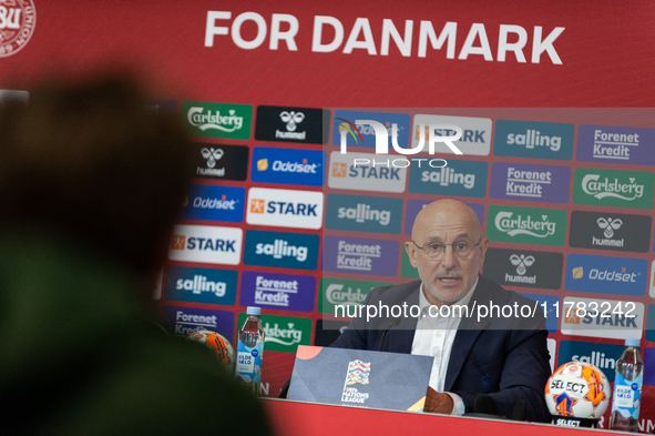 Luis de la Fuente, the head coach of Spain, speaks at the press conference during the UEFA Nations League 2024/25 League A Group A4 match be...