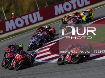 Francesco Pecco Bagnaia (1) of Italy and Ducati Lenovo Team, Enea Bastianini (23) of Italy and Ducati Lenovo Team during the sprint of the M...