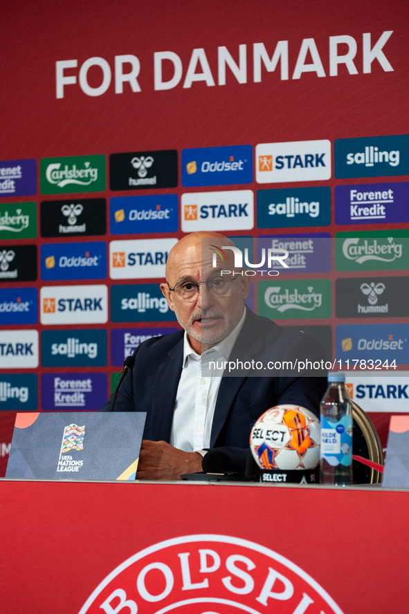 Luis de la Fuente, the head coach of Spain, speaks at the press conference during the UEFA Nations League 2024/25 League A Group A4 match be...