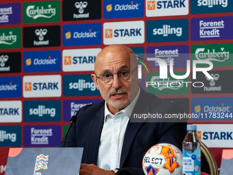 Luis de la Fuente, the head coach of Spain, speaks at the press conference during the UEFA Nations League 2024/25 League A Group A4 match be...