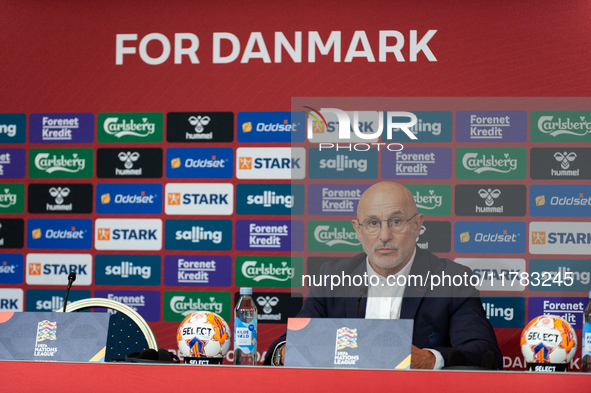 Luis de la Fuente, the head coach of Spain, speaks at the press conference during the UEFA Nations League 2024/25 League A Group A4 match be...