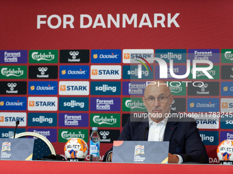 Luis de la Fuente, the head coach of Spain, speaks at the press conference during the UEFA Nations League 2024/25 League A Group A4 match be...