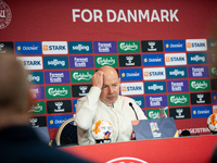 Brian Riemer, the head coach of Denmark, speaks at the press conference during the UEFA Nations League 2024/25 League A Group A4 match betwe...