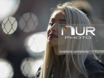 Spanish singer Lola Indigo during the sprint of the Motul Solidarity Grand Prix of Barcelona at Circuit de Barcelona-Catalunya on November 1...