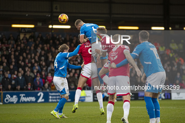 Fraser Horsfall #6 of Stockport County F.C. heads the ball at goal during the Sky Bet League 1 match between Stockport County and Wrexham at...