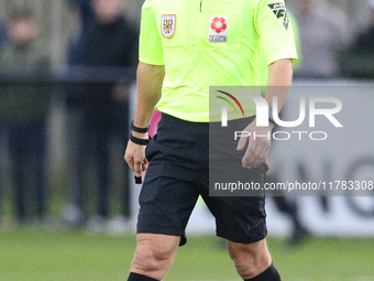 Referee Mark Bell officiates the Isuzu FA Trophy Second round match between Darlington and Buxton at Blackwell Meadows in Darlington, Englan...