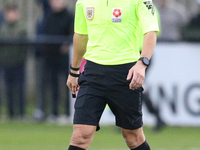 Referee Mark Bell officiates the Isuzu FA Trophy Second round match between Darlington and Buxton at Blackwell Meadows in Darlington, Englan...