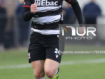 Cameron Salkeld of Darlington participates in the Isuzu FA Trophy Second round match between Darlington and Buxton at Blackwell Meadows in D...