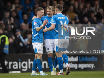 Louie Barry #20 of Stockport County F.C. celebrates his goal during the Sky Bet League 1 match between Stockport County and Wrexham at the E...