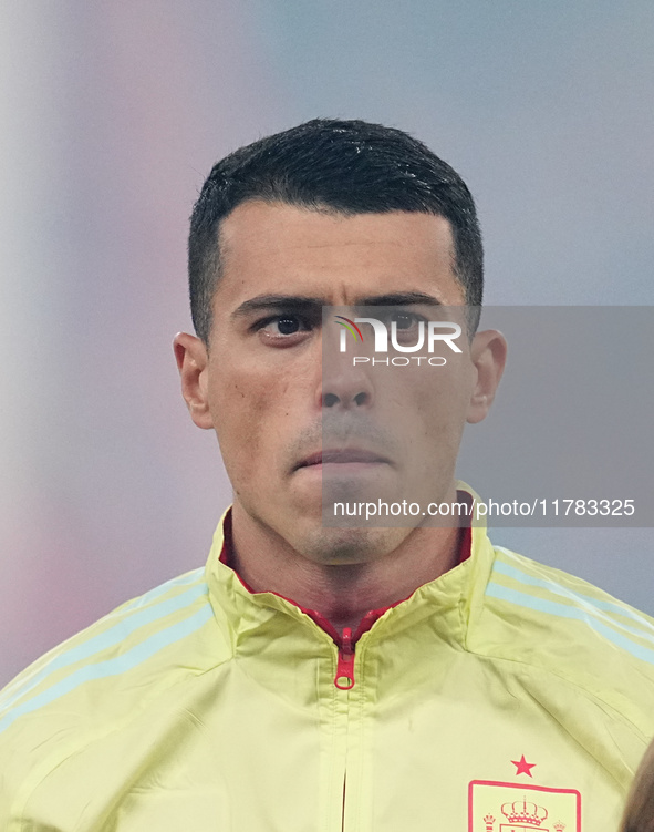 Pedro Porro of Spain  looks on during the Nations League Round 5 match between Denmark against Spain at Parken, Copenhagen, Denmark on Novem...