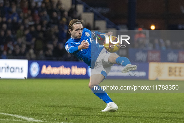 Lewis Bate #4 of Stockport County F.C. is in action during the Sky Bet League 1 match between Stockport County and Wrexham at the Edgeley Pa...