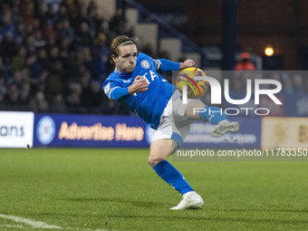 Lewis Bate #4 of Stockport County F.C. is in action during the Sky Bet League 1 match between Stockport County and Wrexham at the Edgeley Pa...