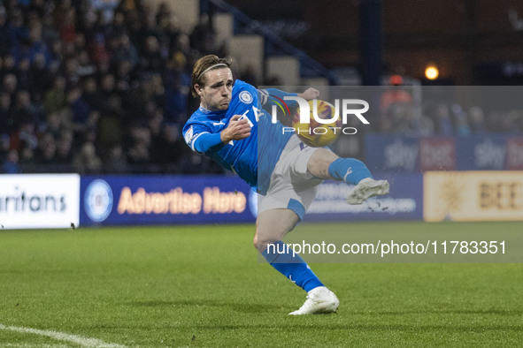 Lewis Bate #4 of Stockport County F.C. is in action during the Sky Bet League 1 match between Stockport County and Wrexham at the Edgeley Pa...