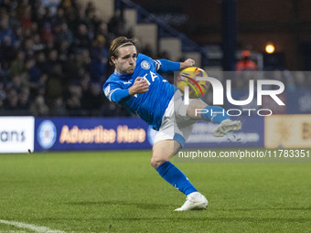 Lewis Bate #4 of Stockport County F.C. is in action during the Sky Bet League 1 match between Stockport County and Wrexham at the Edgeley Pa...