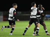 Cedric Main of Darlington scores to make it 1-0 and sends the home team through to the next round during the Isuzu FA Trophy Second round ma...