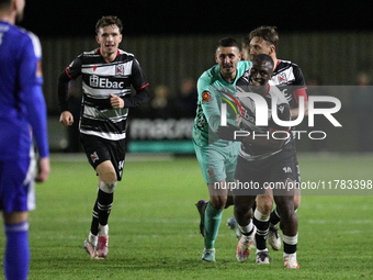 Cedric Main of Darlington scores to make it 1-0 and sends the home team through to the next round during the Isuzu FA Trophy Second round ma...