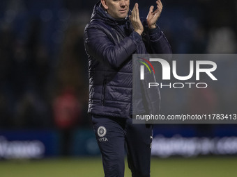 Stockport County F.C. manager Dave Challinor celebrates at full time during the Sky Bet League 1 match between Stockport County and Wrexham...