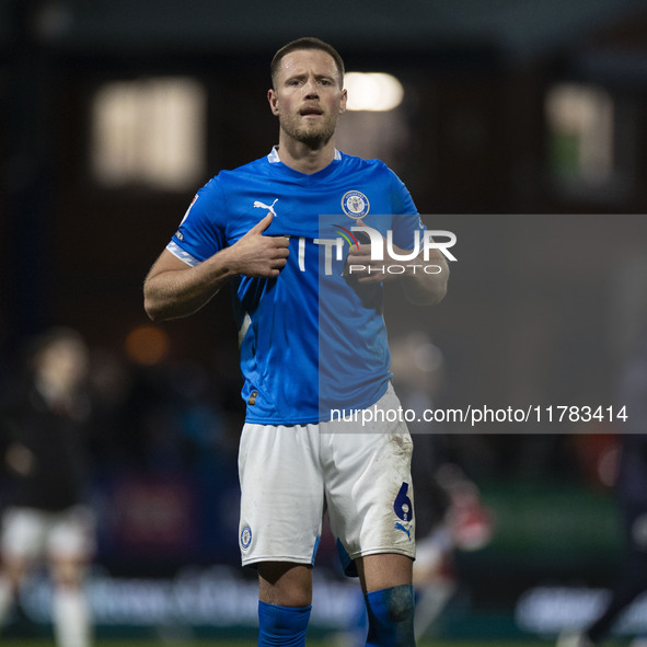 Fraser Horsfall #6 of Stockport County F.C. celebrates at full time during the Sky Bet League 1 match between Stockport County and Wrexham a...