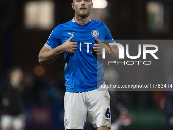 Fraser Horsfall #6 of Stockport County F.C. celebrates at full time during the Sky Bet League 1 match between Stockport County and Wrexham a...