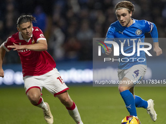 Lewis Bate #4 of Stockport County F.C. is in action during the Sky Bet League 1 match between Stockport County and Wrexham at the Edgeley Pa...