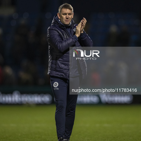 Stockport County F.C. manager Dave Challinor celebrates at full time during the Sky Bet League 1 match between Stockport County and Wrexham...