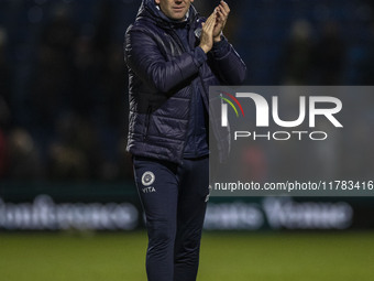 Stockport County F.C. manager Dave Challinor celebrates at full time during the Sky Bet League 1 match between Stockport County and Wrexham...